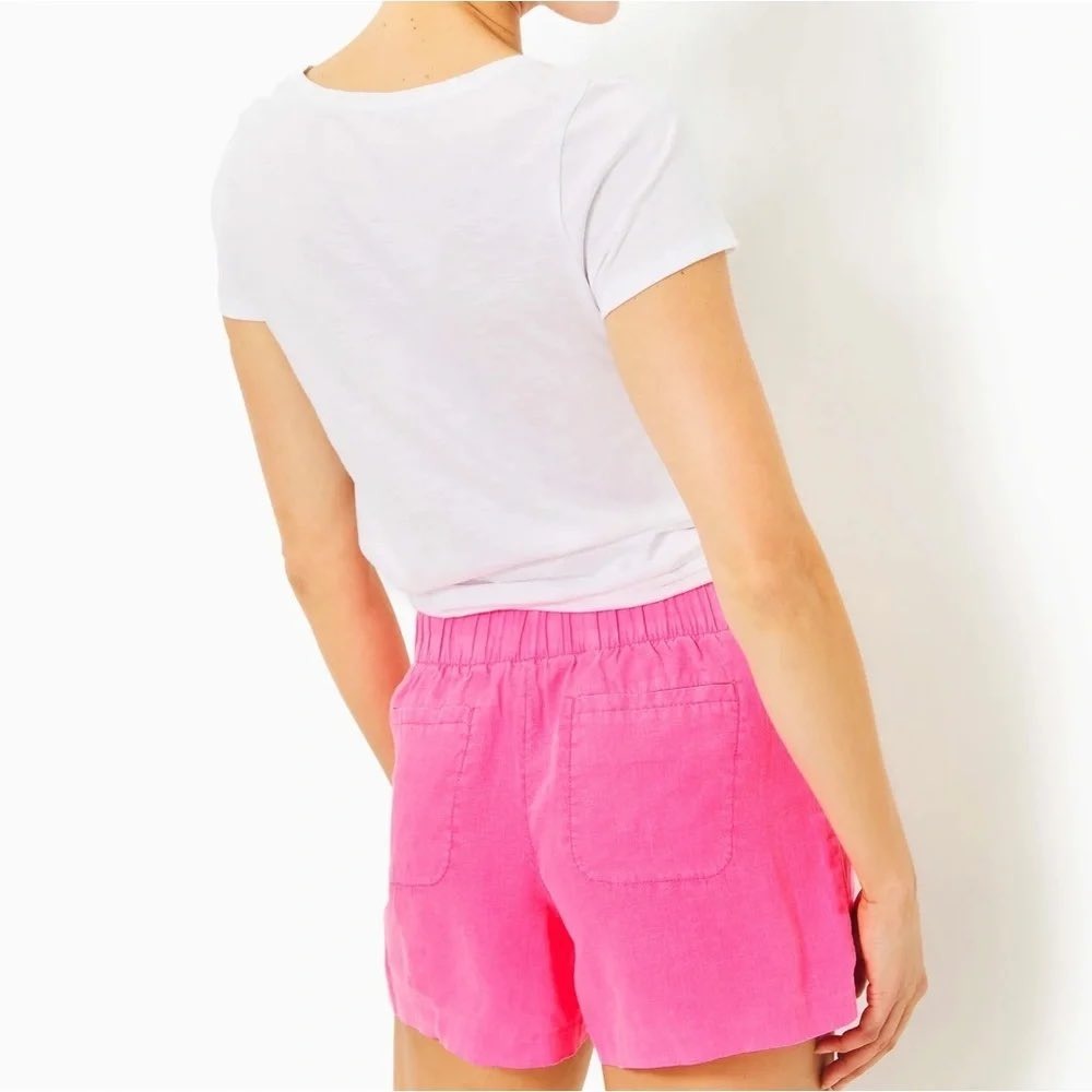Lilly Pulitzer Pink 100% Linen Pull On Shorts Womens Medium Hot Pink - Picture 2 of 9